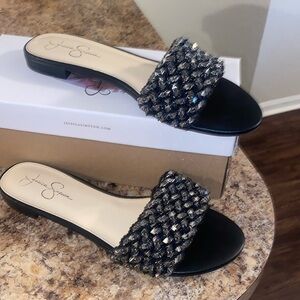Jessica Simpson Black Embellished Slide Sandals